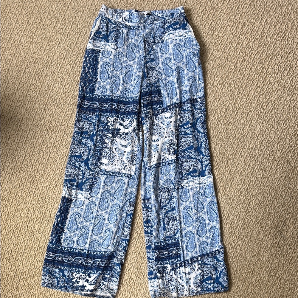 Zara Blue and White Wide Leg Pants